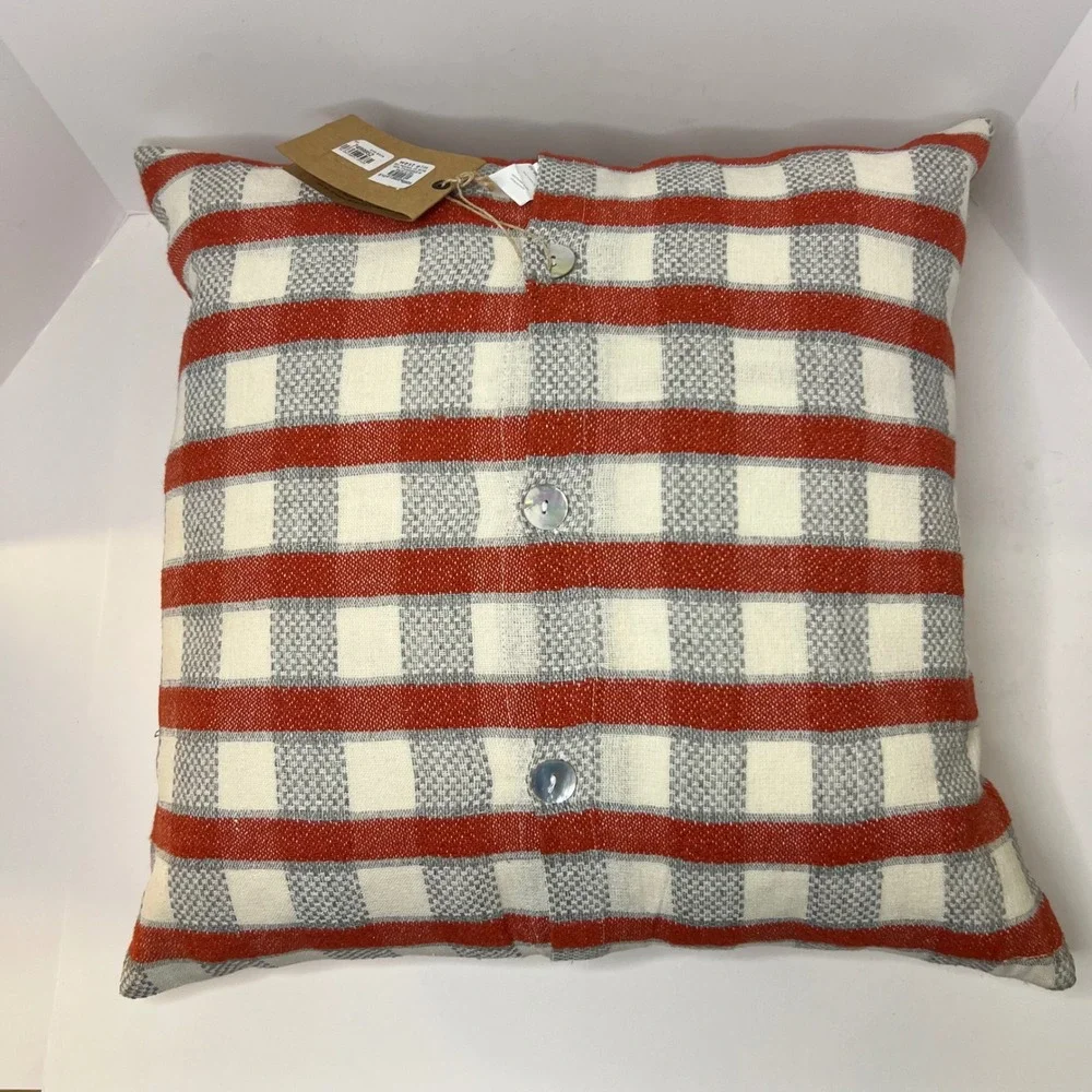 West Elm Handloomed Silk‎ Cotton Checkered Stripe Pillow Down Insert NWT 16